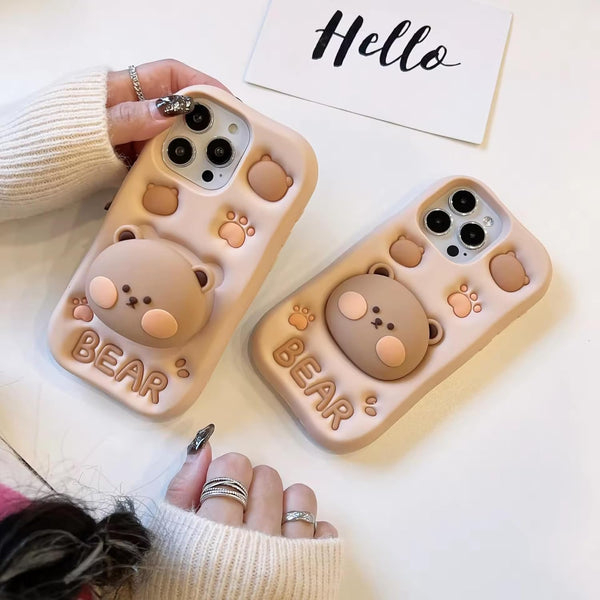 SOFT FLUFFY BEAR POP SOKIT CASE IPHONE