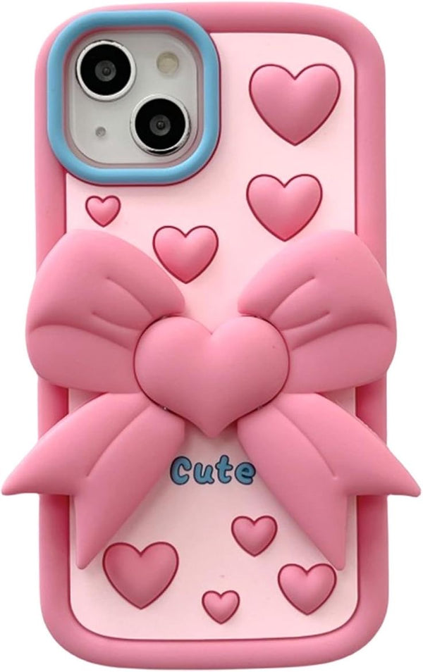 pink soft fluffy bow case iphone - 2
