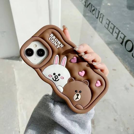 SOFT FLUFFY ZIG ZAG DESIGN BROWN CONY CASE IPHONE