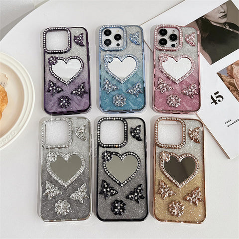 FANCY MIRROR HEART STONE CASE IPHONE