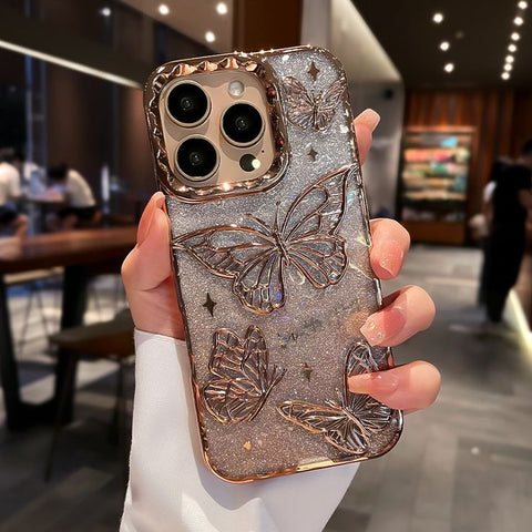 CHROME GLITTER BUTTERFLYS FANCY CASE IPHONE
