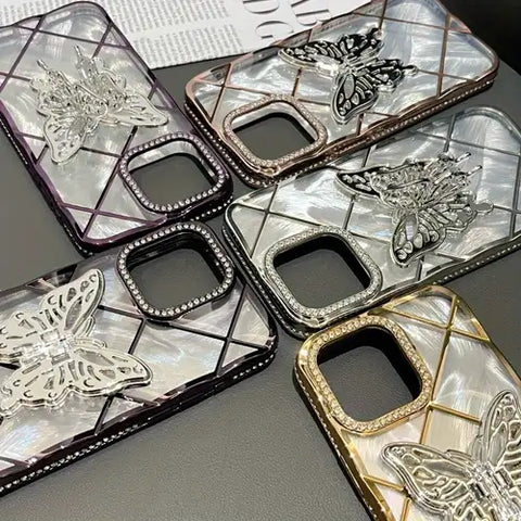 chrome butterfly stand stone case iphone
