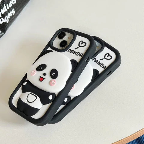 SOFT FLUFFY PANDA MIRROR CASE IPHONE