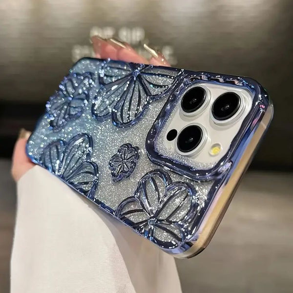 CHROME FLOWER GLITTER CASE