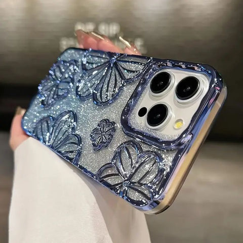 CHROME FLOWER GLITTER CASE
