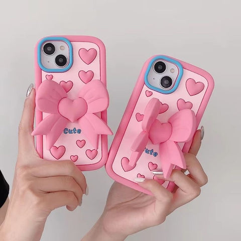 pink soft fluffy bow case iphone