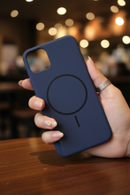Navy Blue iPhone Cover — Cafe Hand Shot